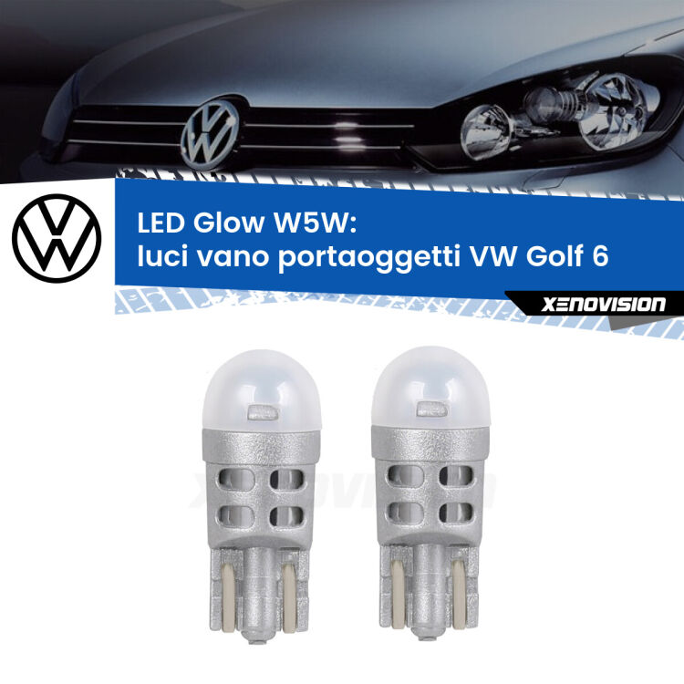 <strong>Luci Vano Portaoggetti LED luce calda per VW Golf 6</strong>  2008 - 2011. Coppia lampade <strong>W5W</strong> modello Glow di Xenovision.