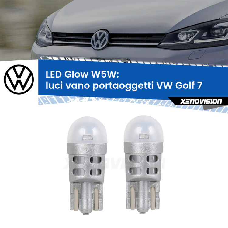 <strong>Luci Vano Portaoggetti LED luce calda per VW Golf 7</strong>  2012 - 2019. Coppia lampade <strong>W5W</strong> modello Glow di Xenovision.