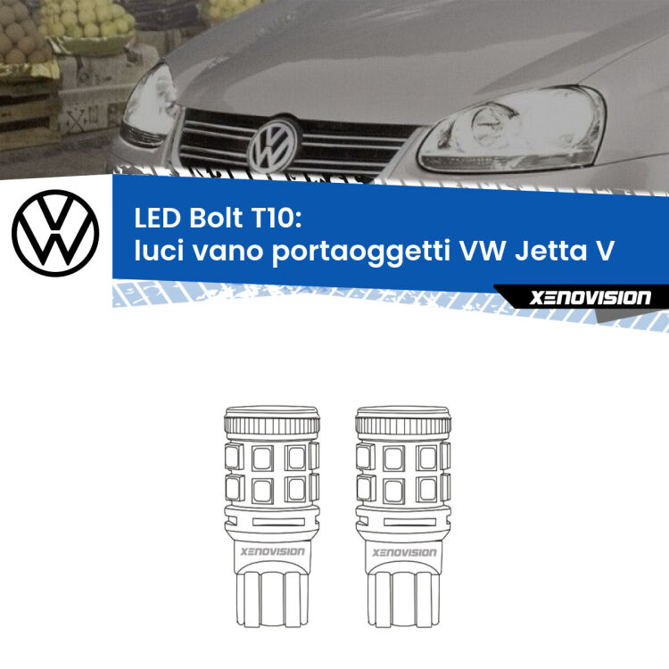 <strong>Luci Vano Portaoggetti LED per VW Jetta</strong> V 2005 - 2010. Coppia lampade <strong>T10</strong> modello Bolt canbus.