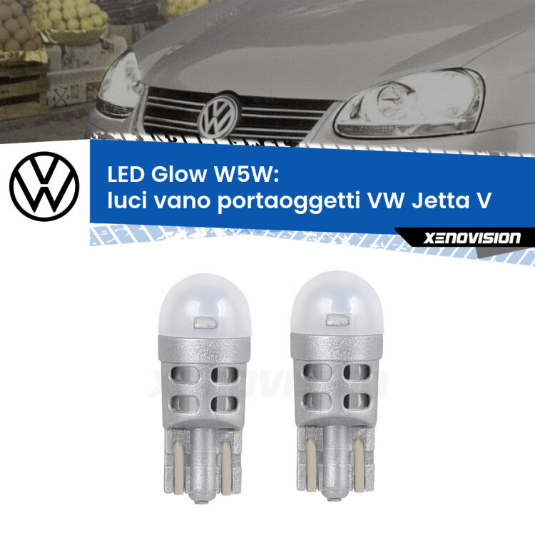 <strong>Luci Vano Portaoggetti LED luce calda per VW Jetta</strong> V 2005 - 2010. Coppia lampade <strong>W5W</strong> modello Glow di Xenovision.