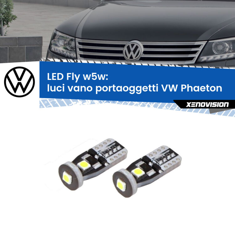 <strong>luci vano portaoggetti LED per VW Phaeton</strong>  2002 - 2016. Coppia lampadine <strong>w5w</strong> Canbus compatte modello Fly Xenovision.