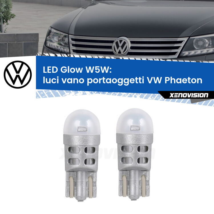 <strong>Luci Vano Portaoggetti LED luce calda per VW Phaeton</strong>  2002 - 2016. Coppia lampade <strong>W5W</strong> modello Glow di Xenovision.