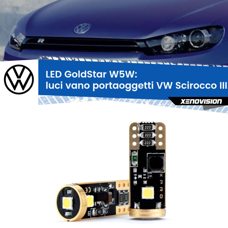 <strong>Luci Vano Portaoggetti LED VW Scirocco</strong> III 2008 - 2017: ottima luminosità a 360 gradi. Si inseriscono ovunque. Canbus, Top Quality.