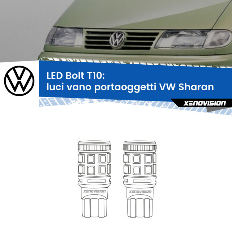 <strong>Luci Vano Portaoggetti LED per VW Sharan</strong>  2001 - 2010. Coppia lampade <strong>T10</strong> modello Bolt canbus.