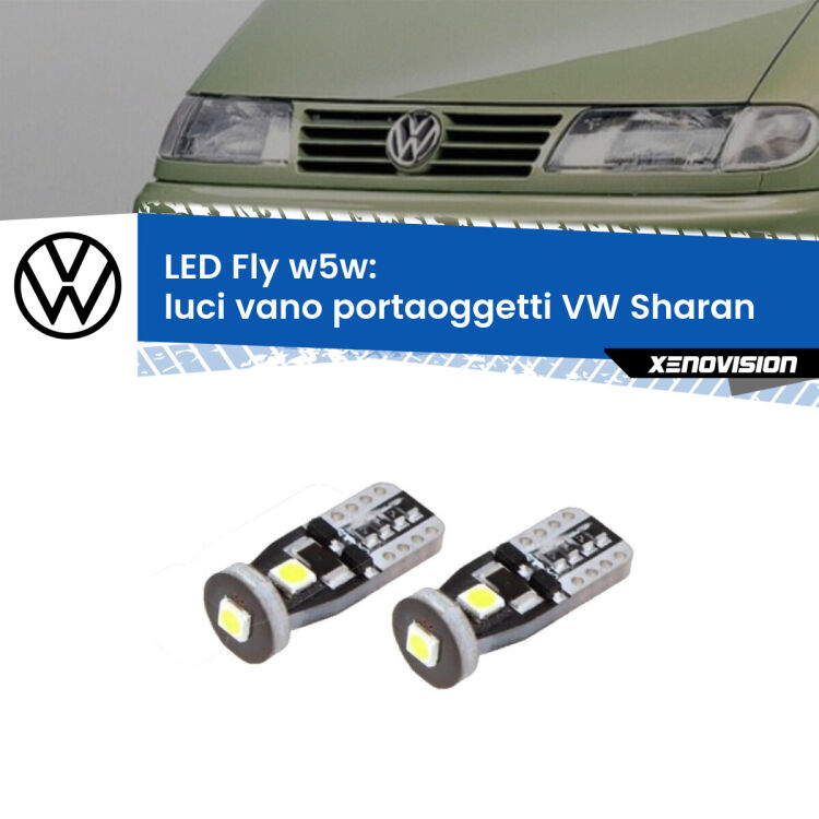 <strong>luci vano portaoggetti LED per VW Sharan</strong>  2001 - 2010. Coppia lampadine <strong>w5w</strong> Canbus compatte modello Fly Xenovision.