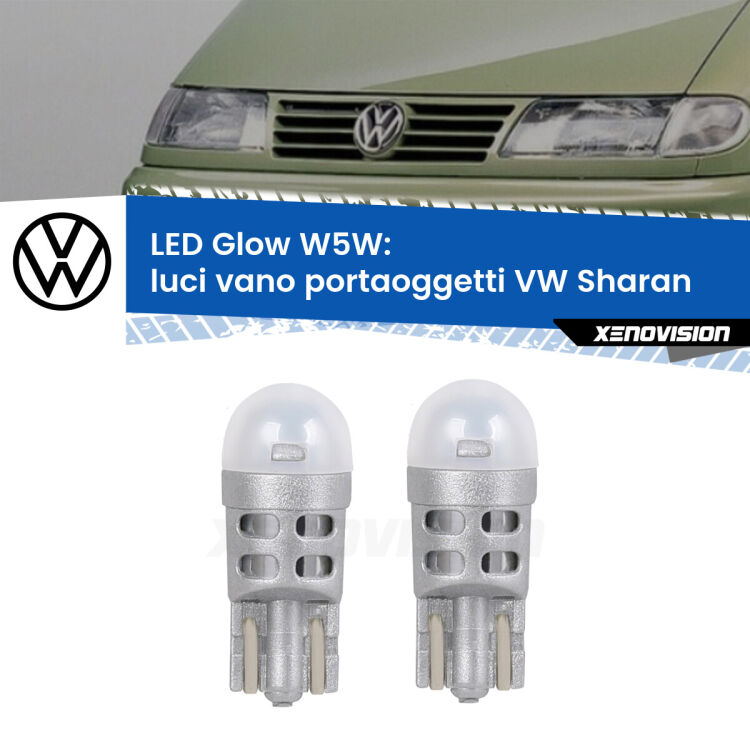 <strong>Luci Vano Portaoggetti LED luce calda per VW Sharan</strong>  2001 - 2010. Coppia lampade <strong>W5W</strong> modello Glow di Xenovision.