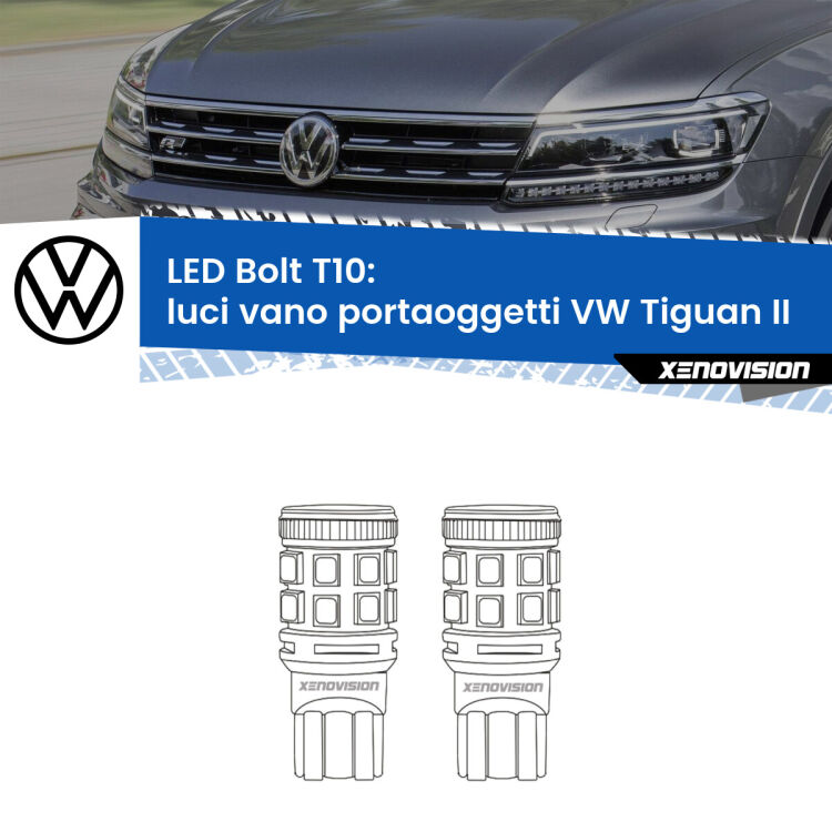 <strong>Luci Vano Portaoggetti LED per VW Tiguan</strong> II 2016 in poi. Coppia lampade <strong>T10</strong> modello Bolt canbus.