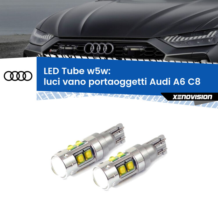 <strong>Luci Vano Portaoggetti LED 6000k per Audi A6</strong> C8 2018 in poi. Lampadine <strong>W5W</strong> canbus modello Tube, luce bianco lunare, lunga durata e compatibilità.