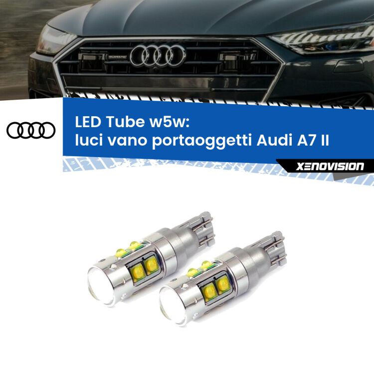 <strong>Luci Vano Portaoggetti LED 6000k per Audi A7</strong> II 2019 in poi. Lampadine <strong>W5W</strong> canbus modello Tube, luce bianco lunare, lunga durata e compatibilità.