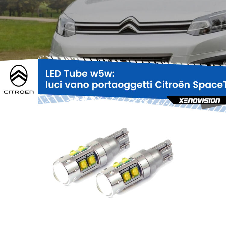 <strong>Luci Vano Portaoggetti LED 6000k per Citroën SpaceTourer</strong>  2016 in poi. Lampadine <strong>W5W</strong> canbus modello Tube, luce bianco lunare, lunga durata e compatibilità.