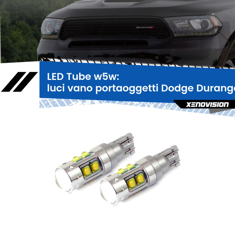 <strong>Luci Vano Portaoggetti LED 6000k per Dodge Durango</strong>  2010 - 2015. Lampadine <strong>W5W</strong> canbus modello Tube, luce bianco lunare, lunga durata e compatibilità.