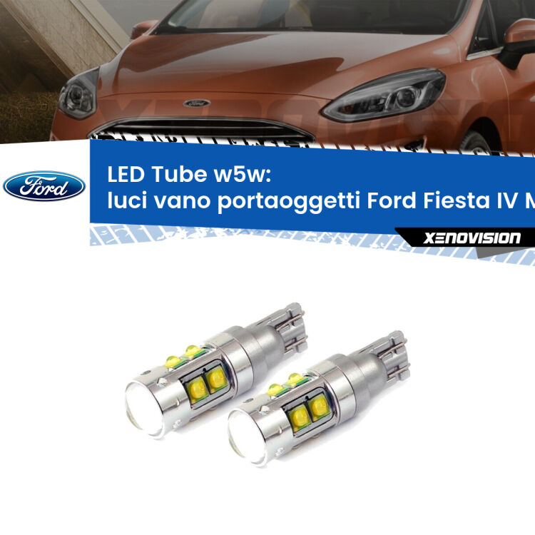 <strong>Luci Vano Portaoggetti LED 6000k per Ford Fiesta</strong> Mk4 1995 - 2002. Lampadine <strong>W5W</strong> canbus modello Tube, luce bianco lunare, lunga durata e compatibilità.