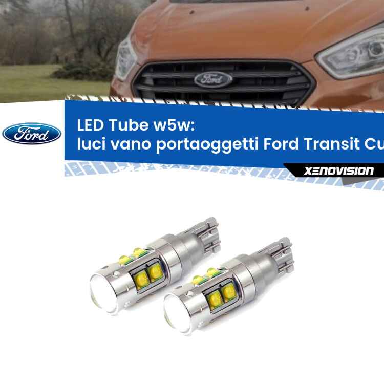 <strong>Luci Vano Portaoggetti LED 6000k per Ford Transit Custom</strong>  2012 - 2022. Lampadine <strong>W5W</strong> canbus modello Tube, luce bianco lunare, lunga durata e compatibilità.