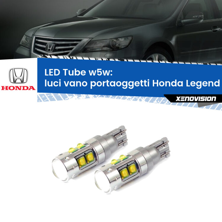 <strong>Luci Vano Portaoggetti LED 6000k per Honda Legend</strong> Mk3 1996 - 2004. Lampadine <strong>W5W</strong> canbus modello Tube, luce bianco lunare, lunga durata e compatibilità.