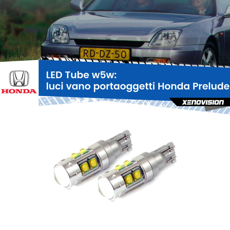 <strong>Luci Vano Portaoggetti LED 6000k per Honda Prelude</strong> Mk5 1996 - 2000. Lampadine <strong>W5W</strong> canbus modello Tube, luce bianco lunare, lunga durata e compatibilità.