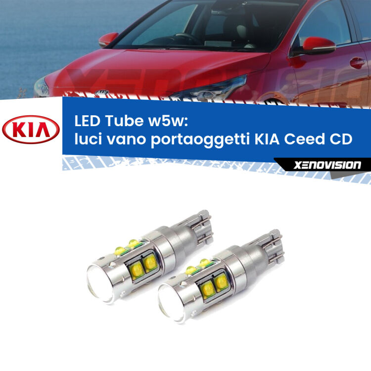 <strong>Luci Vano Portaoggetti LED 6000k per KIA Ceed</strong> CD 2018 in poi. Lampadine <strong>W5W</strong> canbus modello Tube, luce bianco lunare, lunga durata e compatibilità.