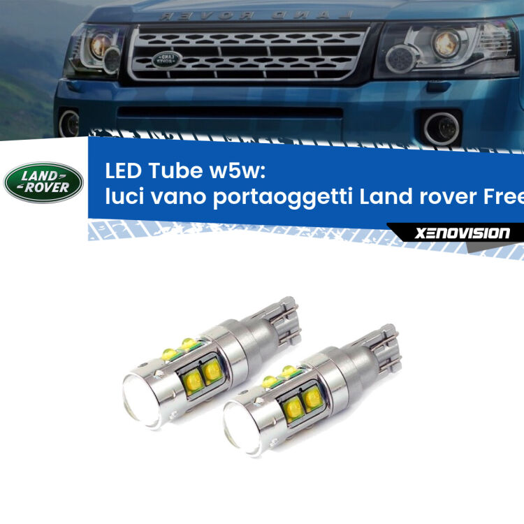 <strong>Luci Vano Portaoggetti LED 6000k per Land rover Freelander 2</strong> L359 2006 - 2014. Lampadine <strong>W5W</strong> canbus modello Tube, luce bianco lunare, lunga durata e compatibilità.