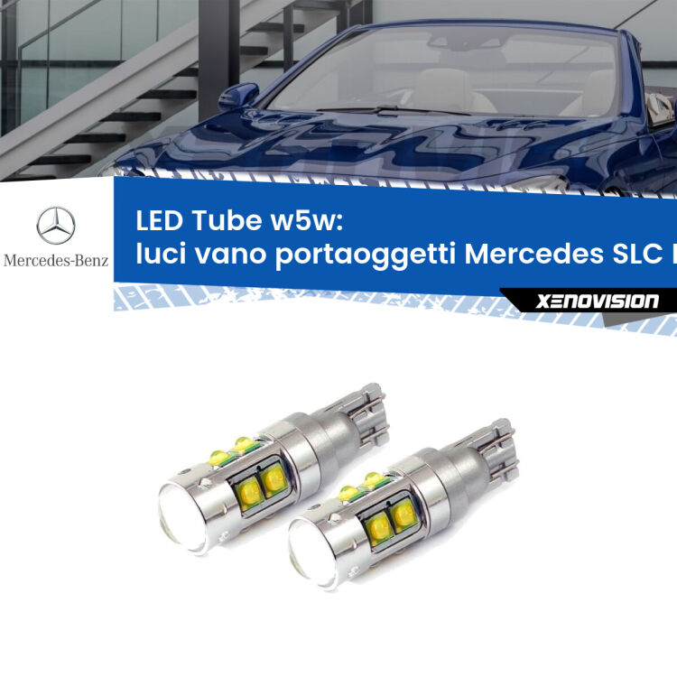 <strong>Luci Vano Portaoggetti LED 6000k per Mercedes SLC</strong> R172 2016 - 2017. Lampadine <strong>W5W</strong> canbus modello Tube, luce bianco lunare, lunga durata e compatibilità.