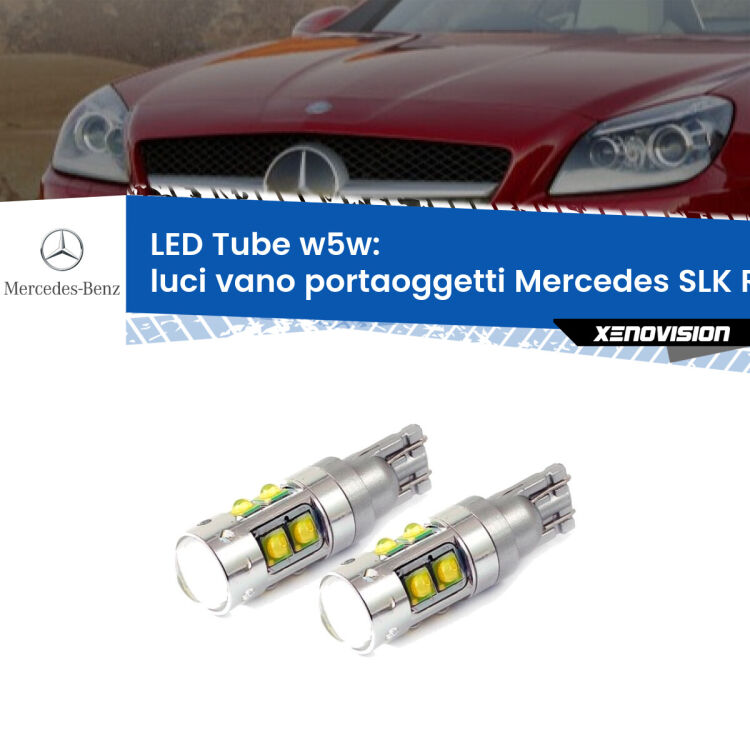 <strong>Luci Vano Portaoggetti LED 6000k per Mercedes SLK</strong> R172 2011 in poi. Lampadine <strong>W5W</strong> canbus modello Tube, luce bianco lunare, lunga durata e compatibilità.