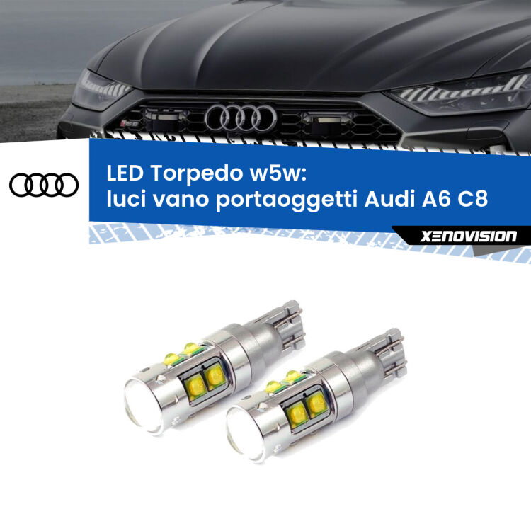 <strong>Luci Vano Portaoggetti LED 6000k per Audi A6</strong> C8 2018 in poi. Lampadine <strong>W5W</strong> canbus modello Torpedo.