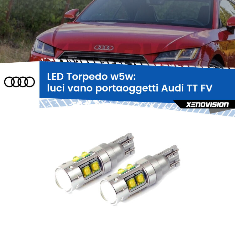 <strong>Luci Vano Portaoggetti LED 6000k per Audi TT</strong> FV 2014 - 2018. Lampadine <strong>W5W</strong> canbus modello Tube, luce bianco lunare, lunga durata e compatibilità.