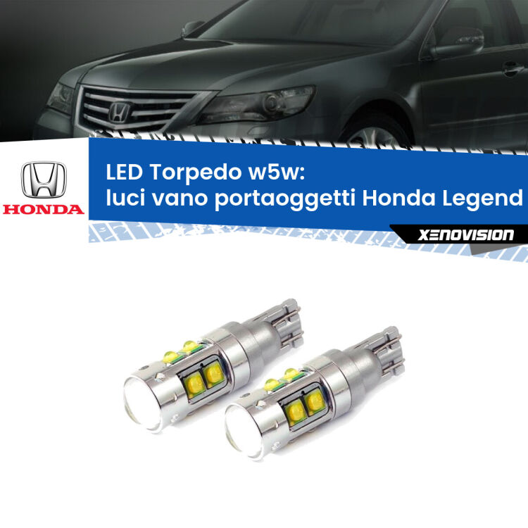 <strong>Luci Vano Portaoggetti LED 6000k per Honda Legend</strong> Mk3 1996 - 2004. Lampadine <strong>W5W</strong> canbus modello Tube, luce bianco lunare, lunga durata e compatibilità.