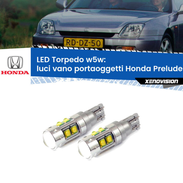 <strong>Luci Vano Portaoggetti LED 6000k per Honda Prelude</strong> Mk5 1996 - 2000. Lampadine <strong>W5W</strong> canbus modello Tube, luce bianco lunare, lunga durata e compatibilità.