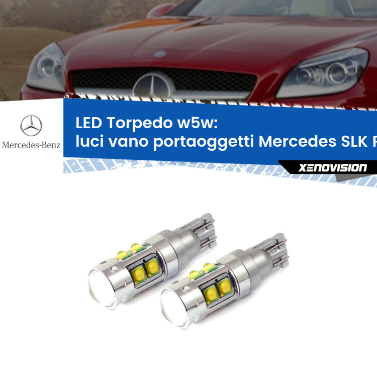 <strong>Luci Vano Portaoggetti LED 6000k per Mercedes SLK</strong> R172 2011 in poi. Lampadine <strong>W5W</strong> canbus modello Tube, luce bianco lunare, lunga durata e compatibilità.