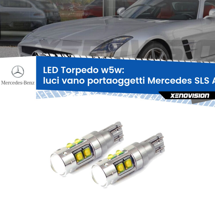 <strong>Luci Vano Portaoggetti LED 6000k per Mercedes SLS AMG</strong> C197 2010 in poi. Lampadine <strong>W5W</strong> canbus modello Tube, luce bianco lunare, lunga durata e compatibilità.