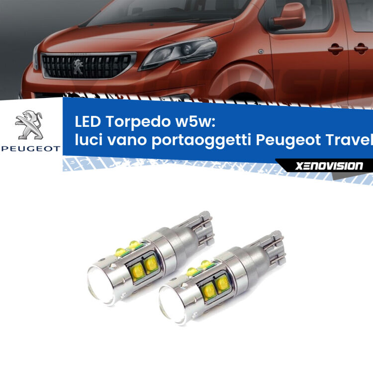 <strong>Luci Vano Portaoggetti LED 6000k per Peugeot Traveller</strong>  2016 in poi. Lampadine <strong>W5W</strong> canbus modello Tube, luce bianco lunare, lunga durata e compatibilità.