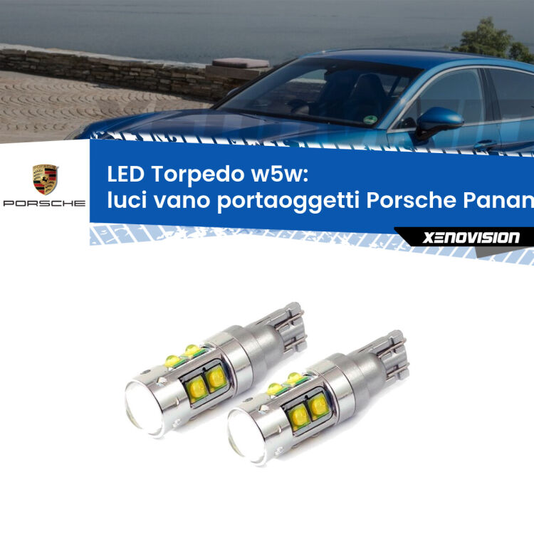 <strong>Luci Vano Portaoggetti LED 6000k per Porsche Panamera</strong> 970 2009 - 2016. Lampadine <strong>W5W</strong> canbus modello Tube, luce bianco lunare, lunga durata e compatibilità.