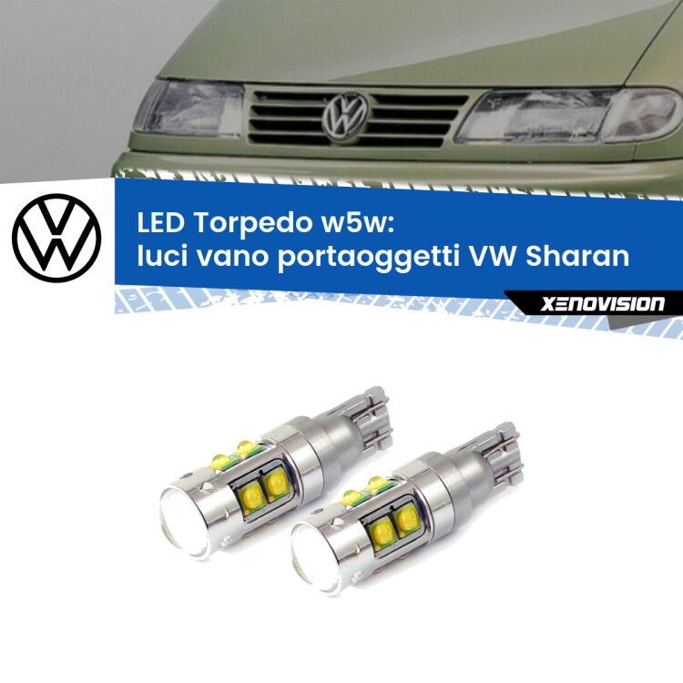 <strong>Luci Vano Portaoggetti LED 6000k per VW Sharan</strong>  2001 - 2010. Lampadine <strong>W5W</strong> canbus modello Torpedo.