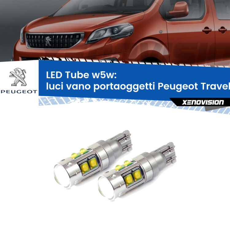 <strong>Luci Vano Portaoggetti LED 6000k per Peugeot Traveller</strong>  2016 in poi. Lampadine <strong>W5W</strong> canbus modello Tube, luce bianco lunare, lunga durata e compatibilità.