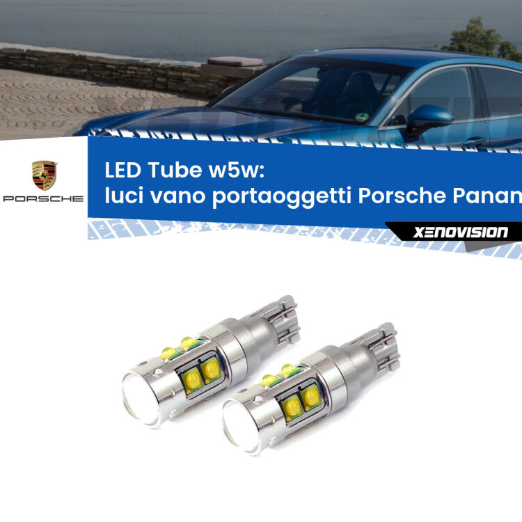 <strong>Luci Vano Portaoggetti LED 6000k per Porsche Panamera</strong> 970 2009 - 2016. Lampadine <strong>W5W</strong> canbus modello Tube, luce bianco lunare, lunga durata e compatibilità.