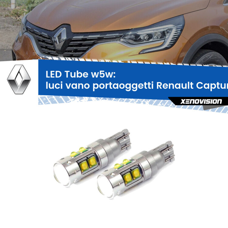 <strong>Luci Vano Portaoggetti LED 6000k per Renault Captur II</strong> JB/JE in poi. Lampadine <strong>W5W</strong> canbus modello Tube, luce bianco lunare, lunga durata e compatibilità.