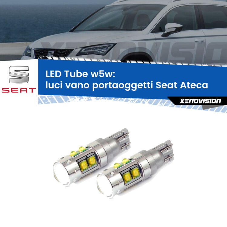 <strong>Luci Vano Portaoggetti LED 6000k per Seat Ateca</strong>  2016 in poi. Lampadine <strong>W5W</strong> canbus modello Tube, luce bianco lunare, lunga durata e compatibilità.