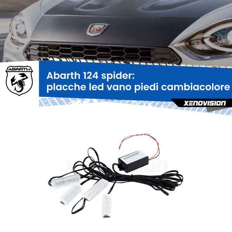 <strong>Kit placche LED cambiacolore vano piedi Abarth 124 spider</strong>  2016 - 2019. 4 placche <strong>Bluetooth</strong> con app Android /iOS.