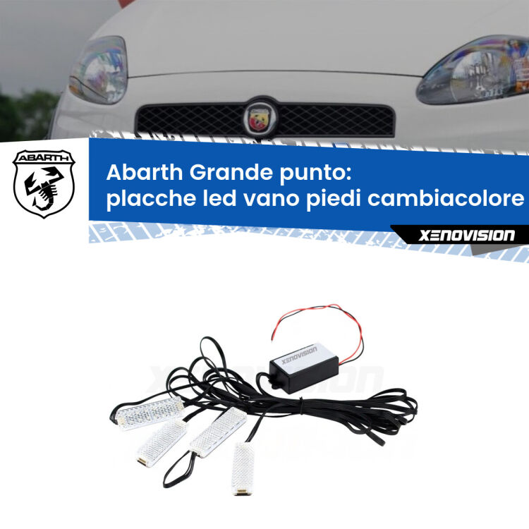 <strong>Kit placche LED cambiacolore vano piedi Abarth Grande punto</strong>  2007 - 2010. 4 placche <strong>Bluetooth</strong> con app Android /iOS.