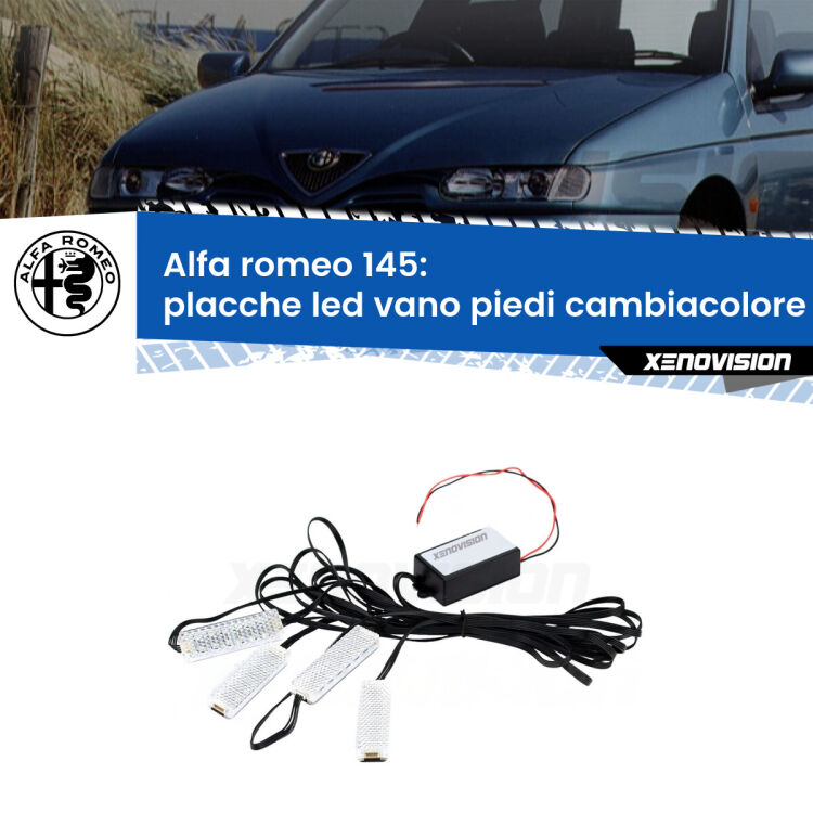 <strong>Kit placche LED cambiacolore vano piedi Alfa romeo 145</strong>  1994 - 2001. 4 placche <strong>Bluetooth</strong> con app Android /iOS.