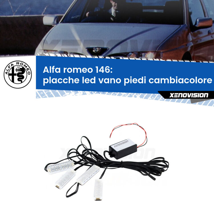 <strong>Kit placche LED cambiacolore vano piedi Alfa romeo 146</strong>  1994 - 2001. 4 placche <strong>Bluetooth</strong> con app Android /iOS.