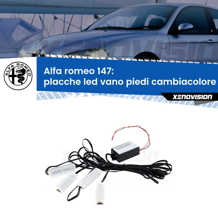 <strong>Kit placche LED cambiacolore vano piedi Alfa romeo 147</strong>  2000 - 2010. 4 placche <strong>Bluetooth</strong> con app Android /iOS.