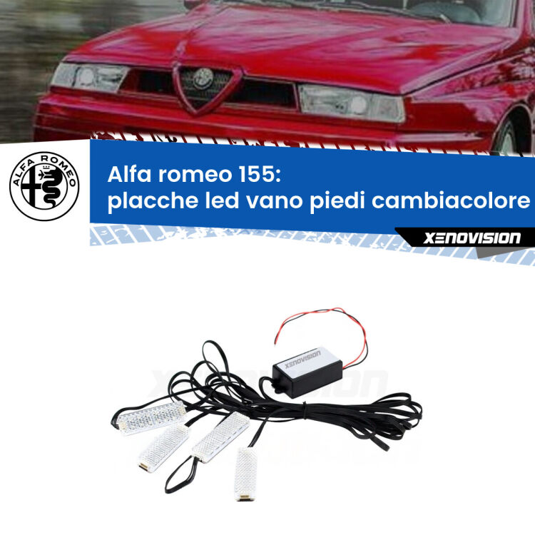 <strong>Kit placche LED cambiacolore vano piedi Alfa romeo 155</strong>  1992 - 1997. 4 placche <strong>Bluetooth</strong> con app Android /iOS.