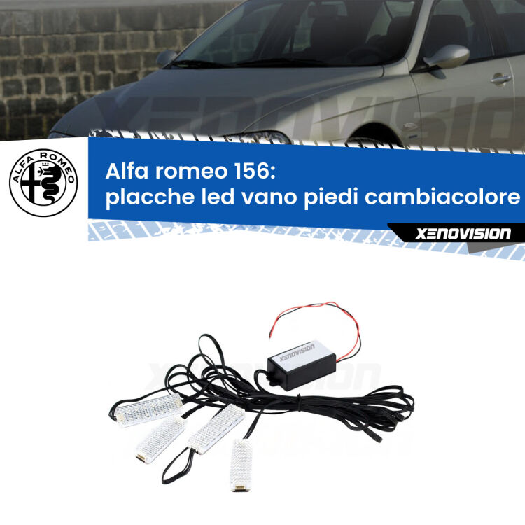 <strong>Kit placche LED cambiacolore vano piedi Alfa romeo 156</strong>  1997 - 2005. 4 placche <strong>Bluetooth</strong> con app Android /iOS.