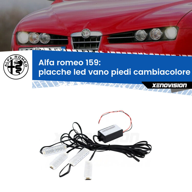 <strong>Kit placche LED cambiacolore vano piedi Alfa romeo 159</strong>  2005 - 2012. 4 placche <strong>Bluetooth</strong> con app Android /iOS.