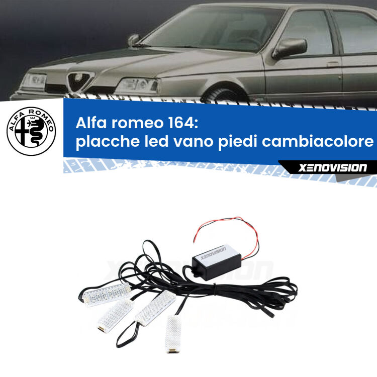 <strong>Kit placche LED cambiacolore vano piedi Alfa romeo 164</strong>  1987 - 1998. 4 placche <strong>Bluetooth</strong> con app Android /iOS.