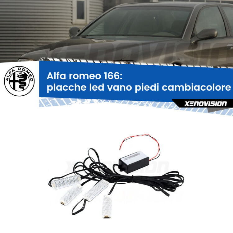 <strong>Kit placche LED cambiacolore vano piedi Alfa romeo 166</strong>  1998 - 2007. 4 placche <strong>Bluetooth</strong> con app Android /iOS.