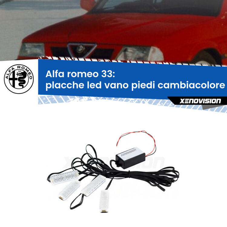 <strong>Kit placche LED cambiacolore vano piedi Alfa romeo 33</strong>  1990 - 1994. 4 placche <strong>Bluetooth</strong> con app Android /iOS.