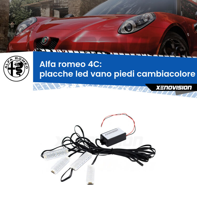 <strong>Kit placche LED cambiacolore vano piedi Alfa romeo 4C</strong>  2013 - 2018. 4 placche <strong>Bluetooth</strong> con app Android /iOS.