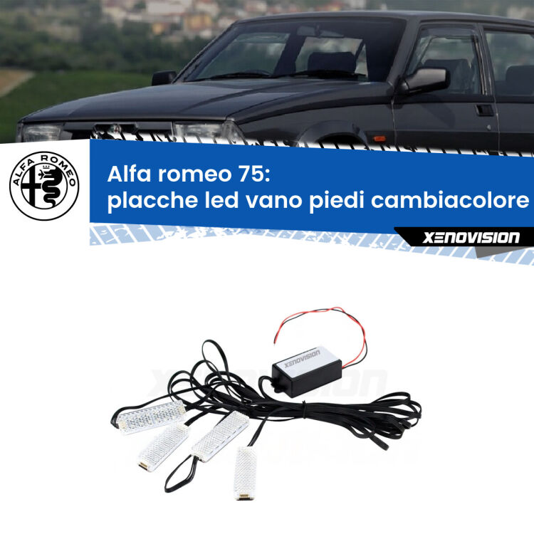 <strong>Kit placche LED cambiacolore vano piedi Alfa romeo 75</strong>  1985 - 1992. 4 placche <strong>Bluetooth</strong> con app Android /iOS.