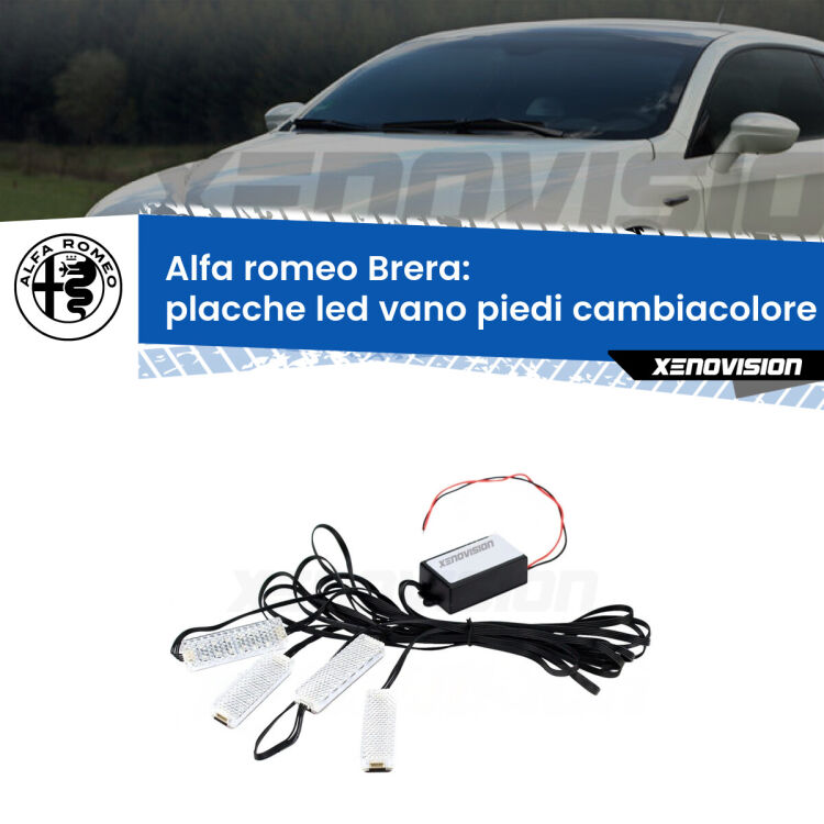 <strong>Kit placche LED cambiacolore vano piedi Alfa romeo Brera</strong>  2006 - 2010. 4 placche <strong>Bluetooth</strong> con app Android /iOS.